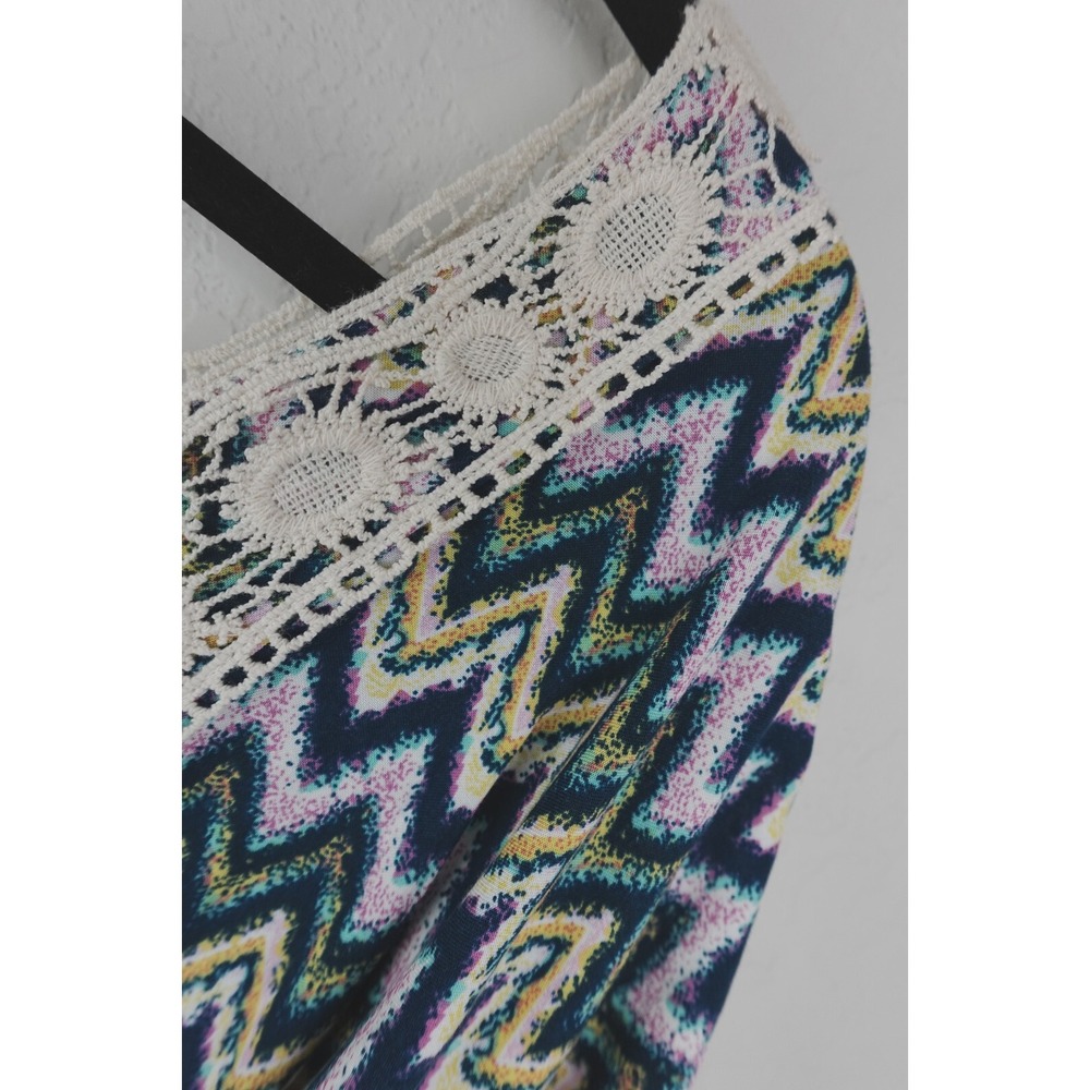 Rock & Roll Cowgirl Tunic Top L Crochet Chevron Lace Trim Western Boho Festival - Picture 3 of 6